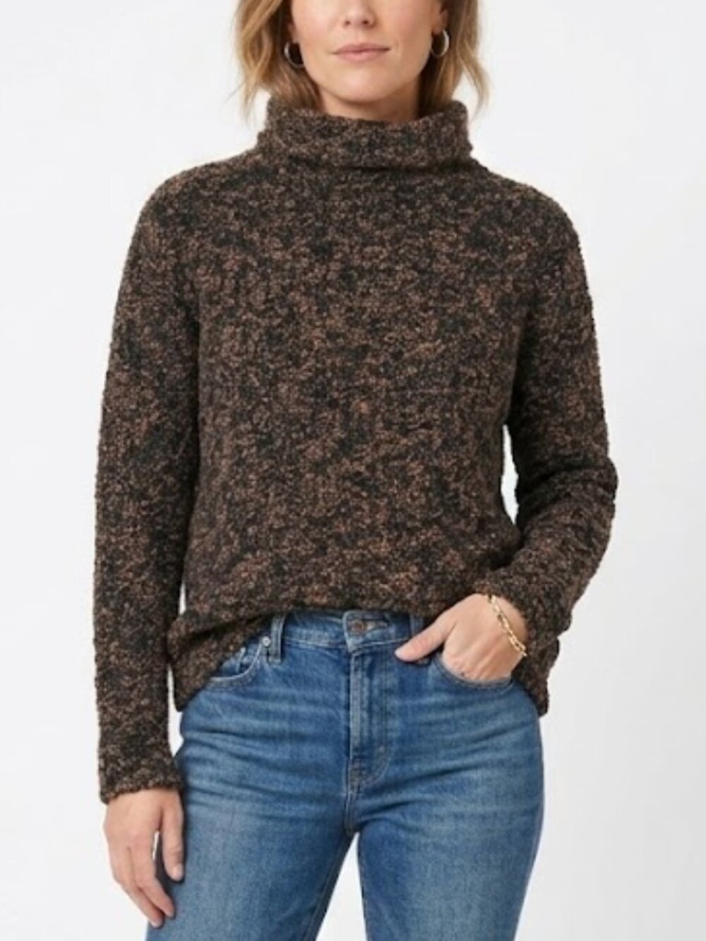 Vintage Eileen Fisher Marled Bouclé Cowl Neck Sweater Brown Size M